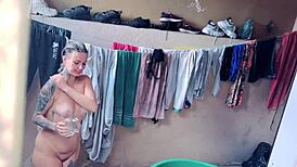 Neighbor Films Tanned Girl Washing Clothes Naked In Backyard