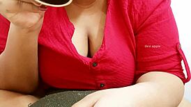 Asian milf playing with her big tits and indian boobs in detailed scene