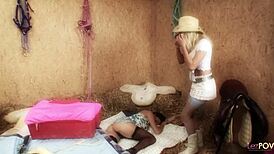 Anal-Loving Lesbian Explores New Sex Angles with Brunette Friend at Farm