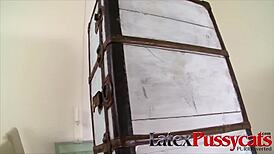 Man, Latex Lucy is bound in a box at LatexPussyCats!