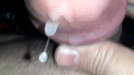 Masturbation session with a massive cock up close