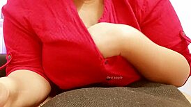 Asian milf playing with her big tits and indian boobs in detailed scene