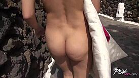 Short minx feels intense pleasure from thick rod in backyard