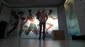 Cute Blonde Teen Warms Up at Gym, Stretching Seductively.