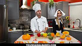 Chef Nicky Rebel oils and massages Khloe Kapri’s ass during their steamy cooking show