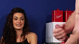 Clothed brunette watchin me, dang I’m so turned on!