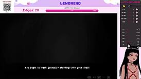 The erotic vtuber Lewdneko examines the gourmet of a lover's trophy in a visual novel