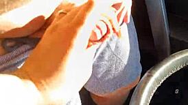 Blonde Couple's Public Handjob In Car Ends With Cumshot!