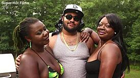 Poizon ivy and friend share small 18+ dick in garden for ebony facial cumshot