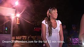 Tanned hotties flash tits at beach bar contest