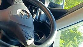 Blonde Couple's Public Handjob In Car Ends With Cumshot!