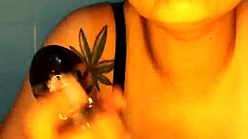 Brunette Housewife Blue Swallows Big Dildo in Homemade Flashing