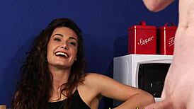 Clothed brunette watchin me, dang I’m so turned on!