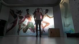 Cute Blonde Teen Warms Up at Gym, Stretching Seductively.