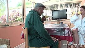 nice titted french brunette BANGED hard by papy. voyeur catches every steamy moment.