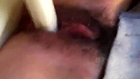 Wow, check this Japanese girl rubbing her hairy pussy up close 'til she squirts!