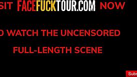 On this face fuck tour, a skinny babe savors a big dick deep in her throat