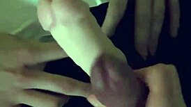 Frottage handjob with strap on between naughty couple and friend