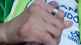 Young tattooed twink slaps his good cock while masturbating in dirty solo scene