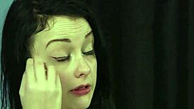 Foxy model gulps jizz load on her face!