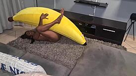 Tattooed Desi Slut Humps Big Banana in Close-Ups!