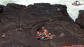 outdoor lesbian licking with busty blonde and brunette slut