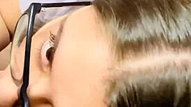 the beautiful latina prostitute with glasses gives me a blowjob and i cum on her face