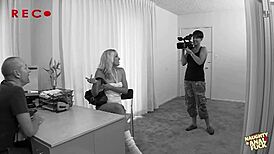 Blonde milf deepthroats mature guy then rides big cock hard in studio