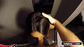 omg, cute thai ladyboy pissed on before pov bj!