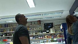 Horny Milf Babe Blonde Whore Deepthroats and Gets Cum in Mouth Between Shelves