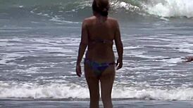 Latin Mother Shows Off On Beach, Masturbates For Young Lover