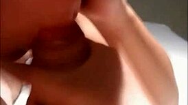 the brunette is sucking and swallowing cum in pov