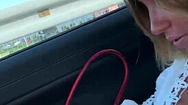 Amateur masturbates in car outdoors