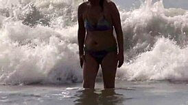 Latin Mother Shows Off On Beach, Masturbates For Young Lover