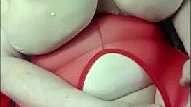 Girl with huge fat tits and pussy masturbating in lingerie