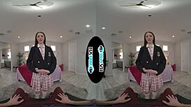 cute redhead takes creampie from fat cock in vr