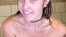 spying on a blonde milf teasing with a dildo in the shower, pure voyeur gold