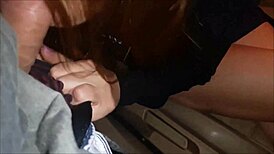 Hot redhead wife gives sensual blowjob before cheating doggystyle with friend