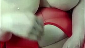 Girl with huge fat tits and pussy masturbating in lingerie