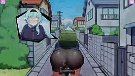 exposed busty delivery worker in anime toy game