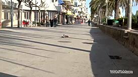 Hey, wanna watch this big-ass brunette take a stranger's cock in public?