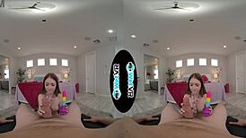 cute redhead takes creampie from fat cock in vr