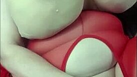 Girl with huge fat tits and pussy masturbating in lingerie