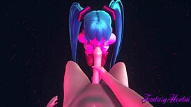POV Miku blowjob in striptease club with ripped clothes
