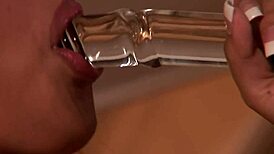 The naughty shaved Asian pornstar FUCKS herself with a DILDO in wet masturbation!