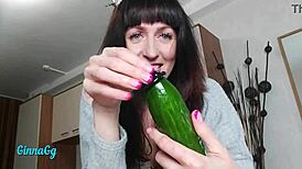 Cucumber loving short haired babe gets fisted hard!