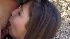 Blonde teen threesome with huge cock outdoors