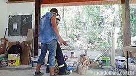 Hotel construction workers start interracial orgy on site