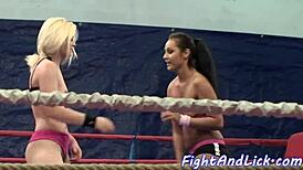 muscular lezzies wrestling in the boxing ring
