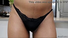 Black trans girl next door shows small tits and cock in kitchen